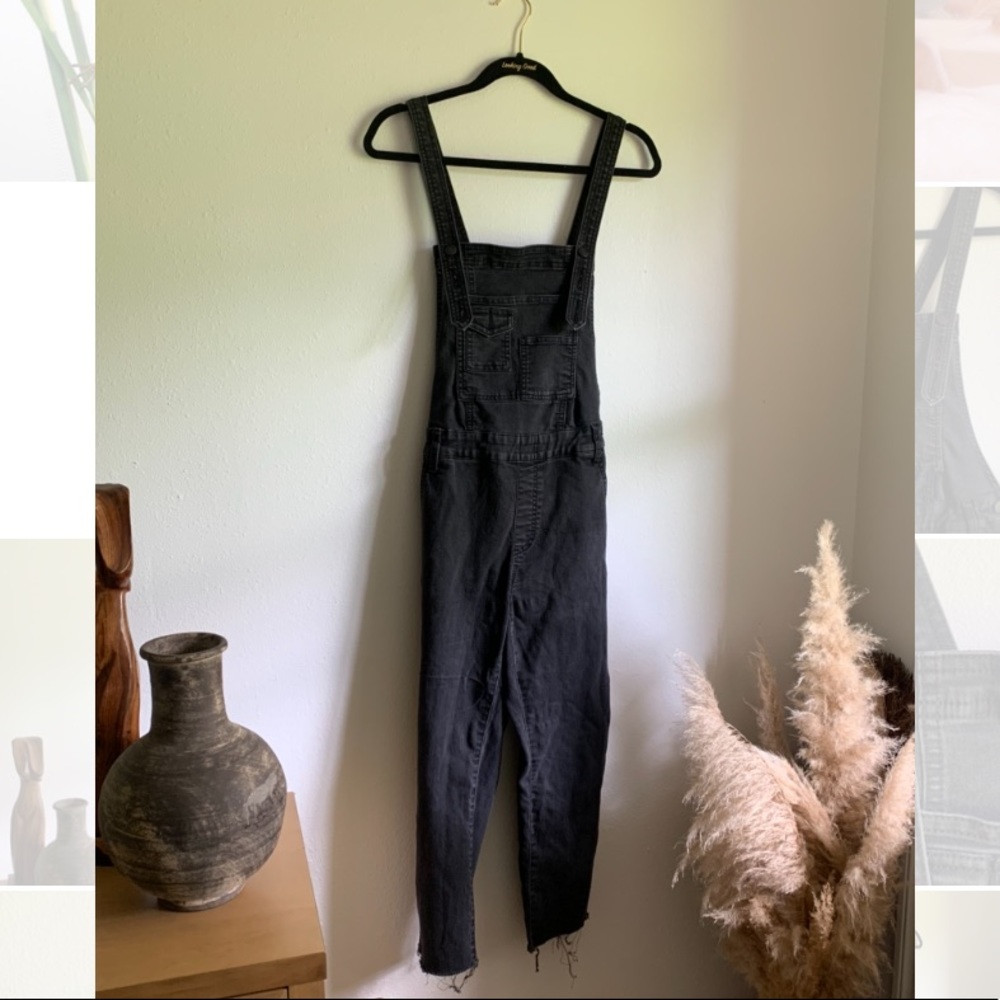 Free People cropped Black Denim Overalls